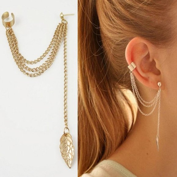 Punk Rock Leaf Chain Dangle Ear Wrap Cuff Earring